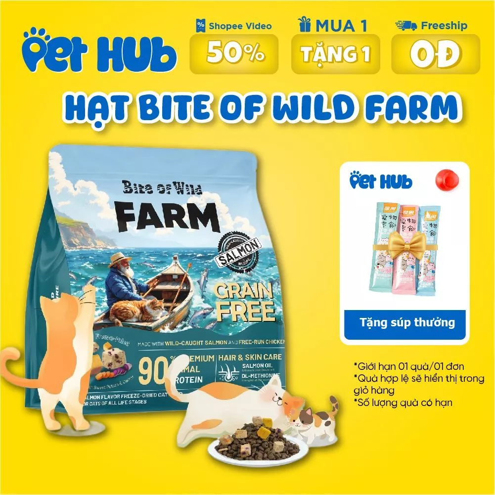 Hạt Bite Of Wild Farm Cho Mèo Gói 1.5KG, 90% Cá Ngừ Na Uy, Giảm Mùi Hôi, Nuôi Lợi Khuẩn