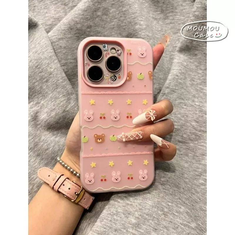 Ốp Lưng IPhone 17 11 16 12 13 14 15 Pro Max Air XR X XS Max Phim Hoạt Hình Gấu Thỏ Rilakkuma Bìa Mềm 2 Trong 1 Mới