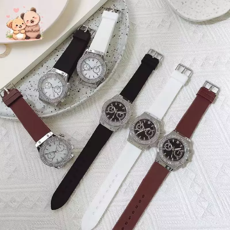 Đồng hồ unisex silicon đính kim cương đa năng thời trang