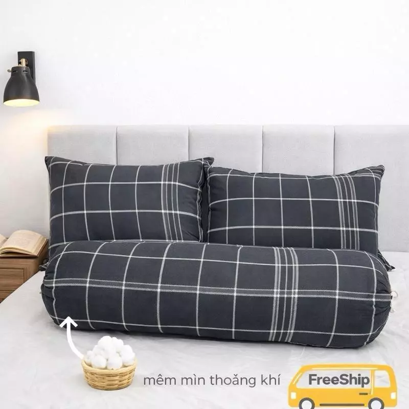 COMBO Gối đầu, gối ôm vải cotton poly lõi bông gòn kháng khuẩn, họa tiết dễ thương mềm mịn êm ái