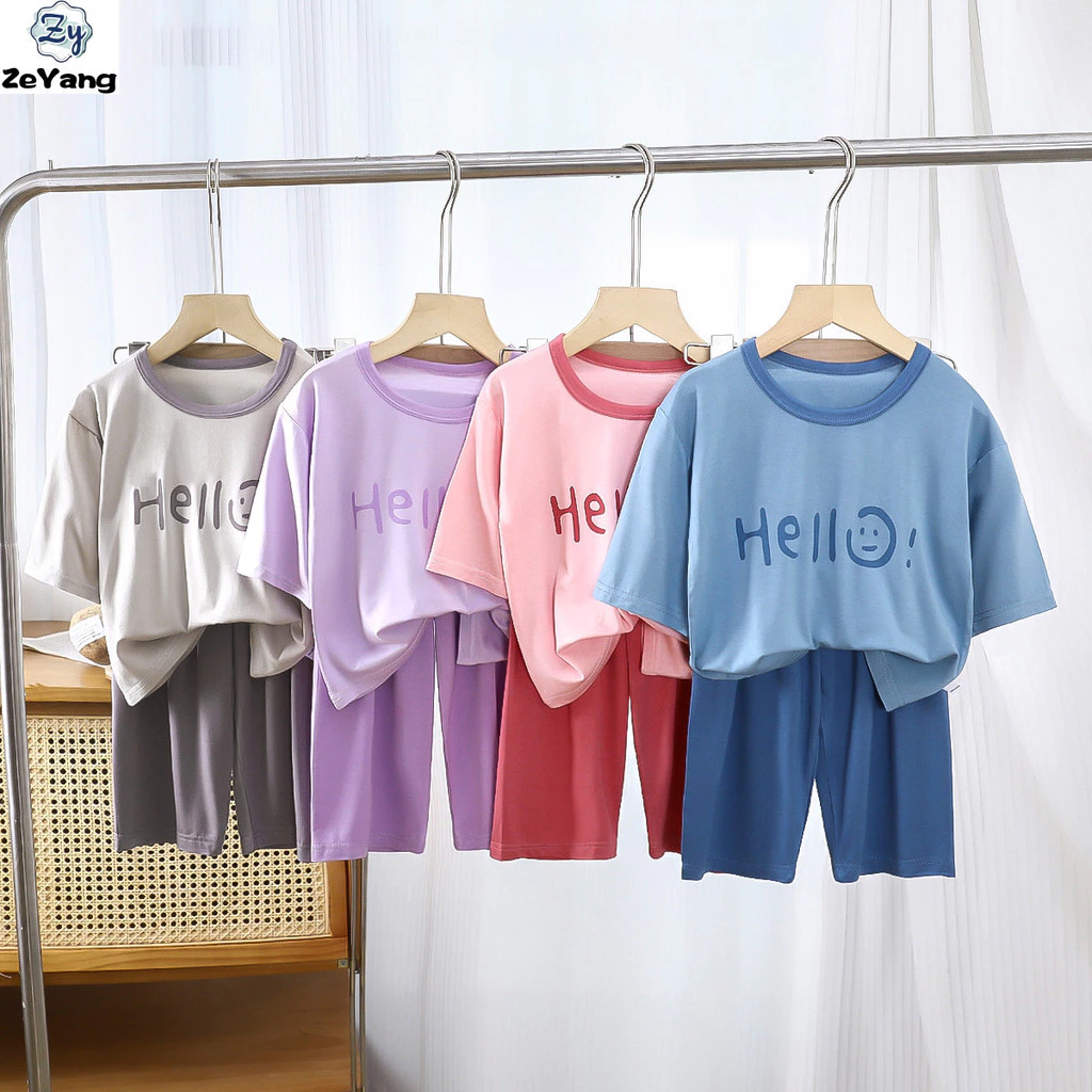 [ZY] 80-160 Hàng có sẵn Bộ đồ Modal thông thường dành cho trẻ em Tay áo năm điểm Quần áo gia đình Bộ đồ ngủ thoáng khí cho bé Quần áo trẻ em Thời trang Vận chuyển nhanh