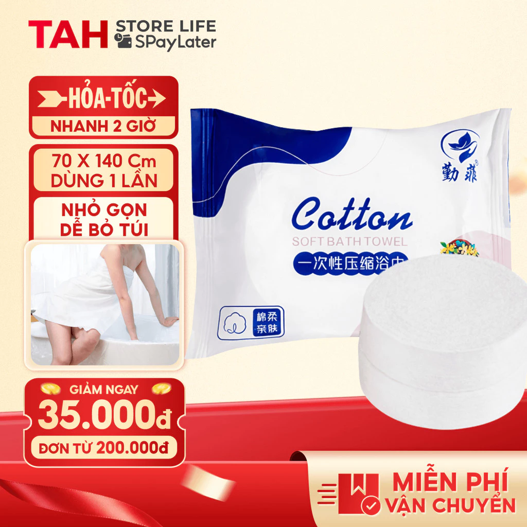 Khăn Tắm Nén Dùng 1 Lần Khăn Tắm Size 70x140cm Cotton Mềm Mịn Không Kích Ứng Da