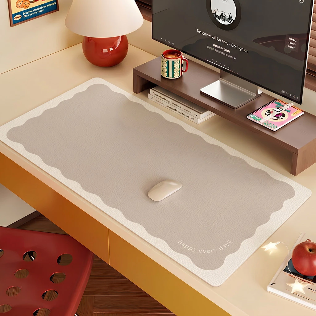 thảm lót bàn làm việc da chống thấm nước dầu mỡ lót chuột cỡ lớn 3 mẫu decor bàn học văn phòng hàn quốc creamy 40x80cm