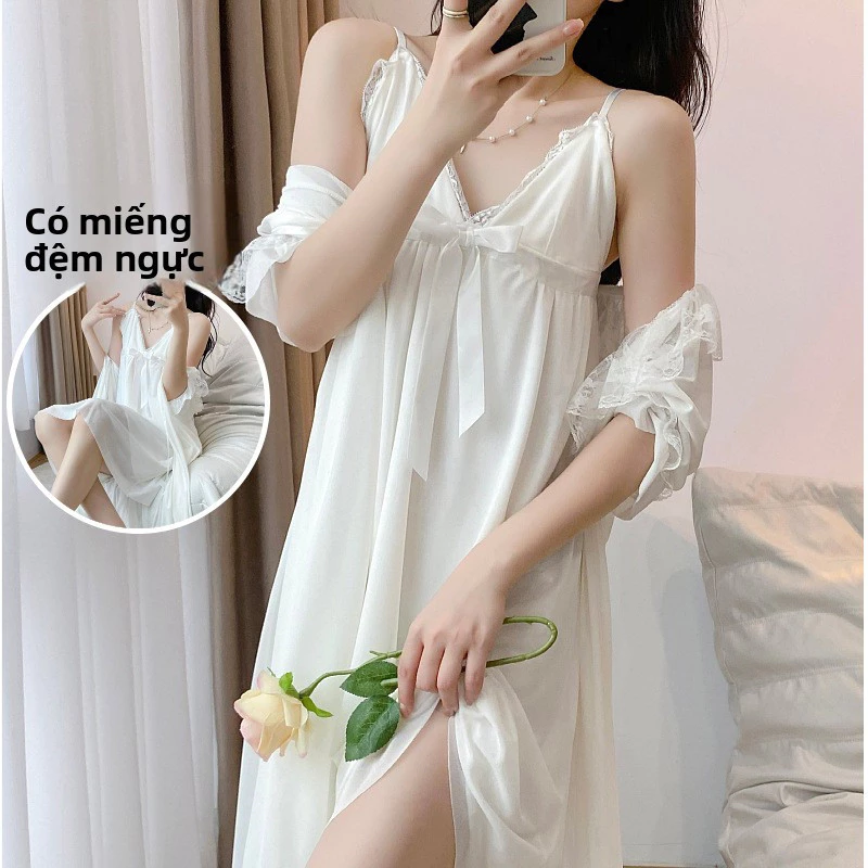 Váy ngủ ren hai mảnh silk sling thoáng mát, gợi cảm, phù hợp mặc trong nhà và ngoài trời vào mùa hè.