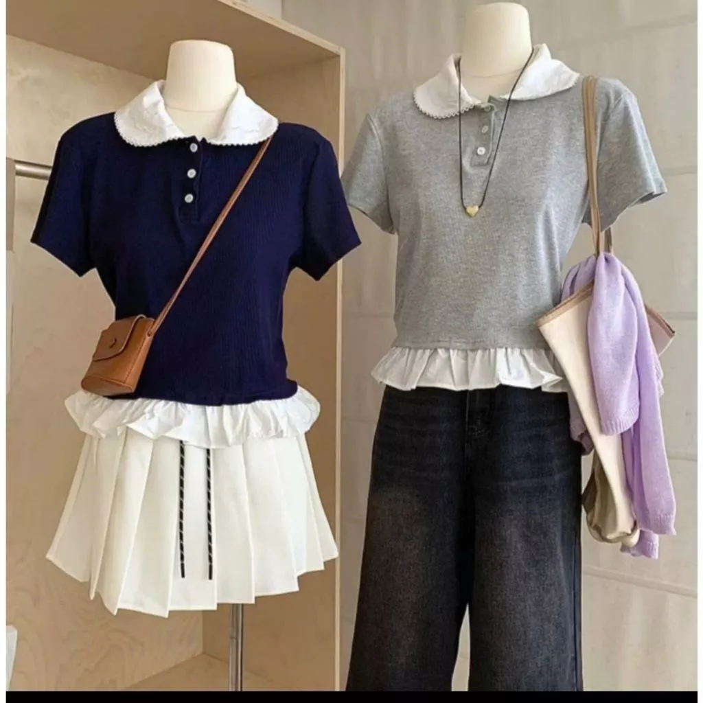 Áo thun Polo cổ sen phối viền bèo ,áo phông babytee cách điệu nhẹ nhàng ,thanh lịch