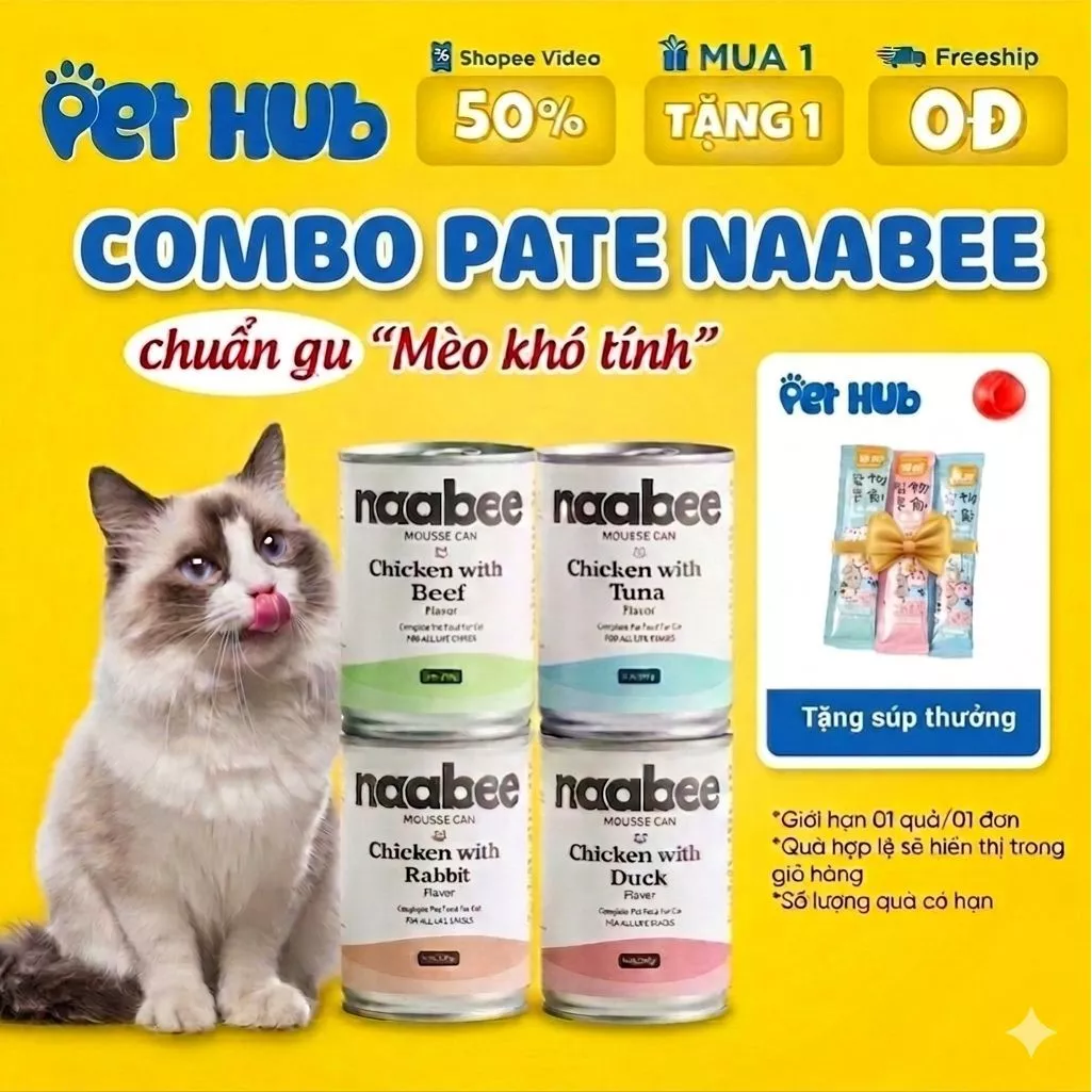 [COMBO 12-6] Lon Naabee Pate Mèo Dạng Mousse | Dễ ăn, dễ tiêu hóa | Cho mèo mọi độ tuổi