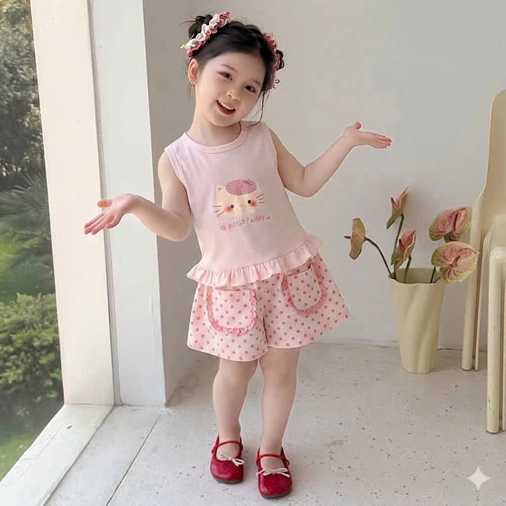 Bộ đồ bé gái 3 lỗ quần túi bèo 9–37kg – Thiết kế đáng yêu, vải mát, hot trend 2026