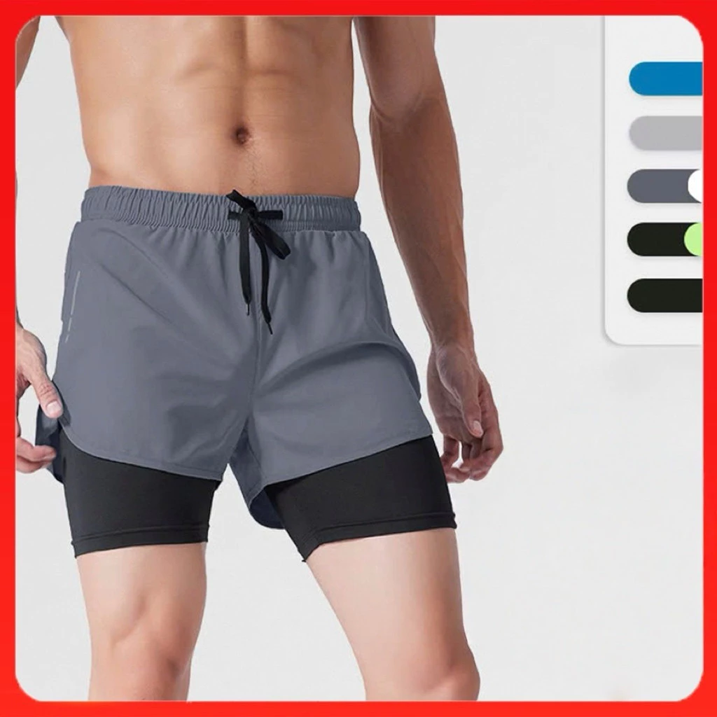 Quần thể thao 2 lớp tập Gym Chạy bộ Tennis, quần short đùi nam nữ thoáng khí thấm hút mồ hôi co giãn 4 chiều