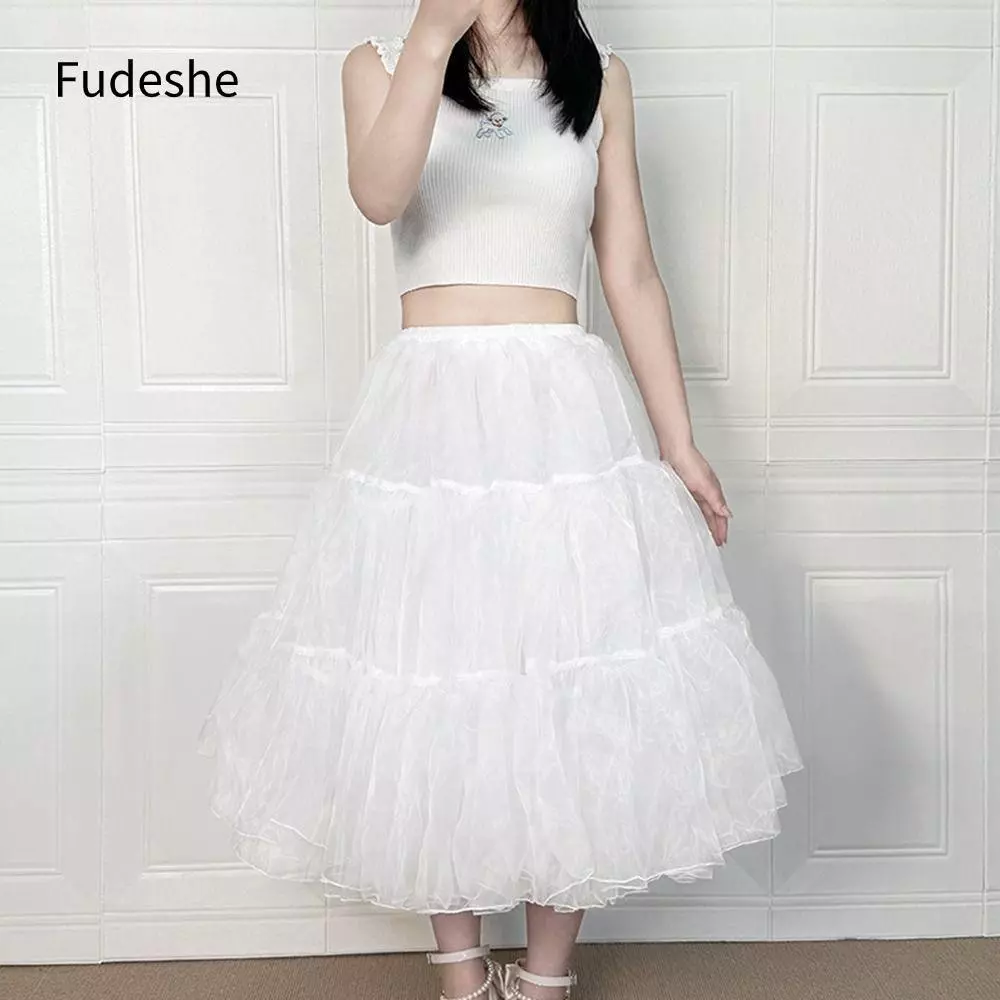 FUDESHE Petticoat, Trắng Gothic Underskirt Crinoline, Thời Trang Thoáng Khí Không Có Vòng Cosplay Bóng Áo Petticoats Nữ Bé Gái