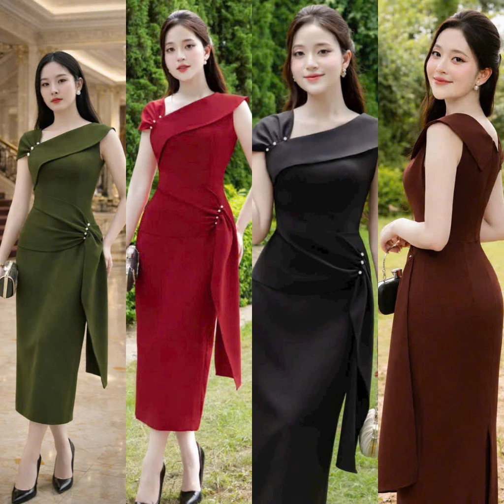 (New Hot) Đầm Nữ Thời Trang Phối EO Đính NGỌC Sang Chảnh Thanh Lịch XINH XẮN Tôn Dáng CÁC CHỊ EM K&B FASHION