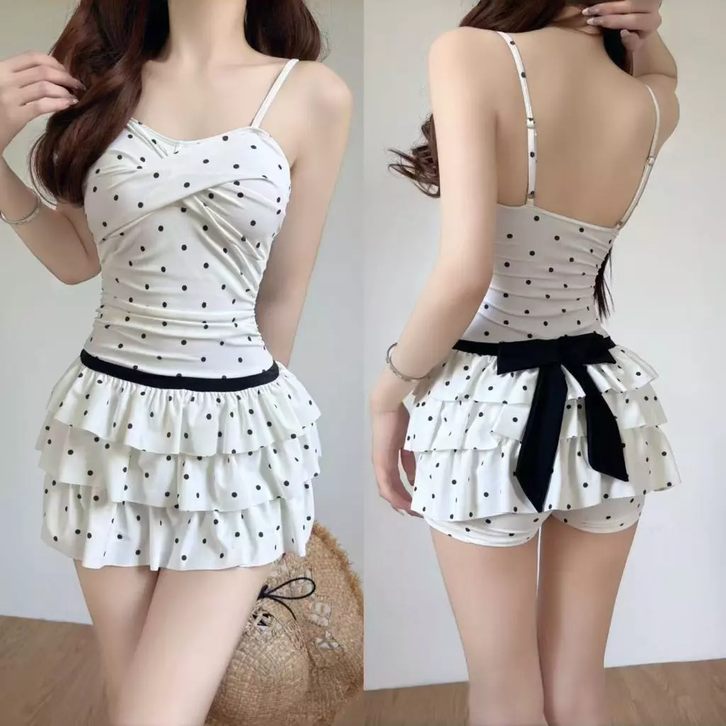 Đồ Bơi Một Mảnh Chấm Bi Dành Cho Nữ Mùa Hè Thời Trang Mới Bảo Thủ Kiểu Đầm Ôm Sát Bên Bờ Biển