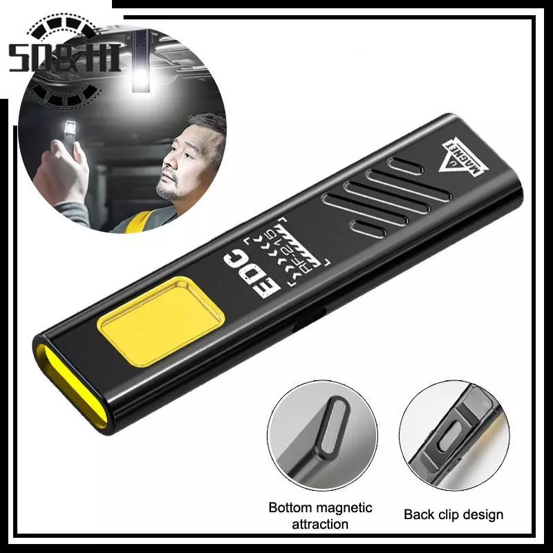 Đèn pin mini LED tái sạc 550LM, có nam châm và móc khóa, đèn công việc cầm tay tiện lợi