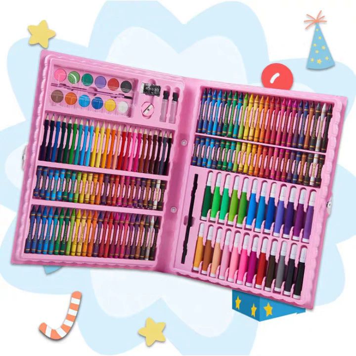 Set 150 Màu Vẽ Tranh-Set Quà Tặng Cao Cấp Cho Học Sinh, Bao Gồm Cả Màu Sáp Dầu Và Bút Lông Màu Nước, quà sinh nhật