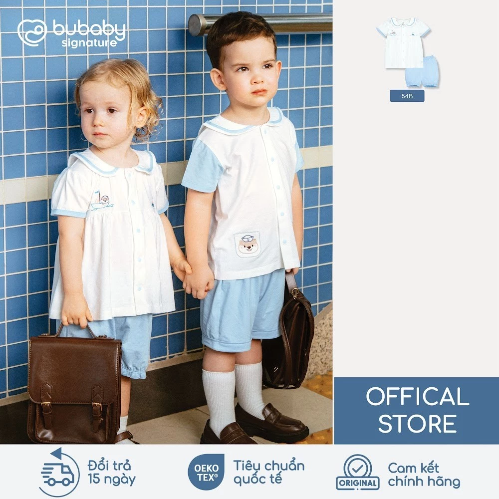 Bộ quần áo cộc tay thủy thủ bé gái BU Baby, bộ cộc bé gái cá tính thời trang Hàn Quốc | SBC1353BG