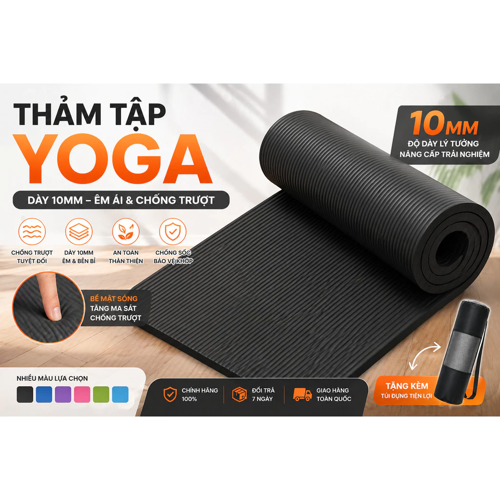 Thảm Yoga NBR đa năng chống trượt êm ái, bền bỉ dùng tập Gym, Yoga, Pilates tại nhà và phòng tập
