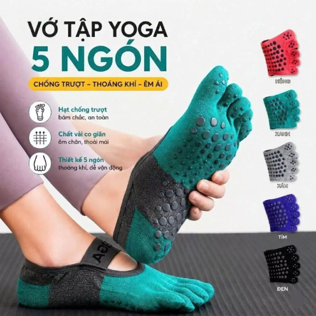 Tất 5 ngón chống trơn đế bám silicone ôm chân vận động thoải mái co giãn thoáng khí tập yoga