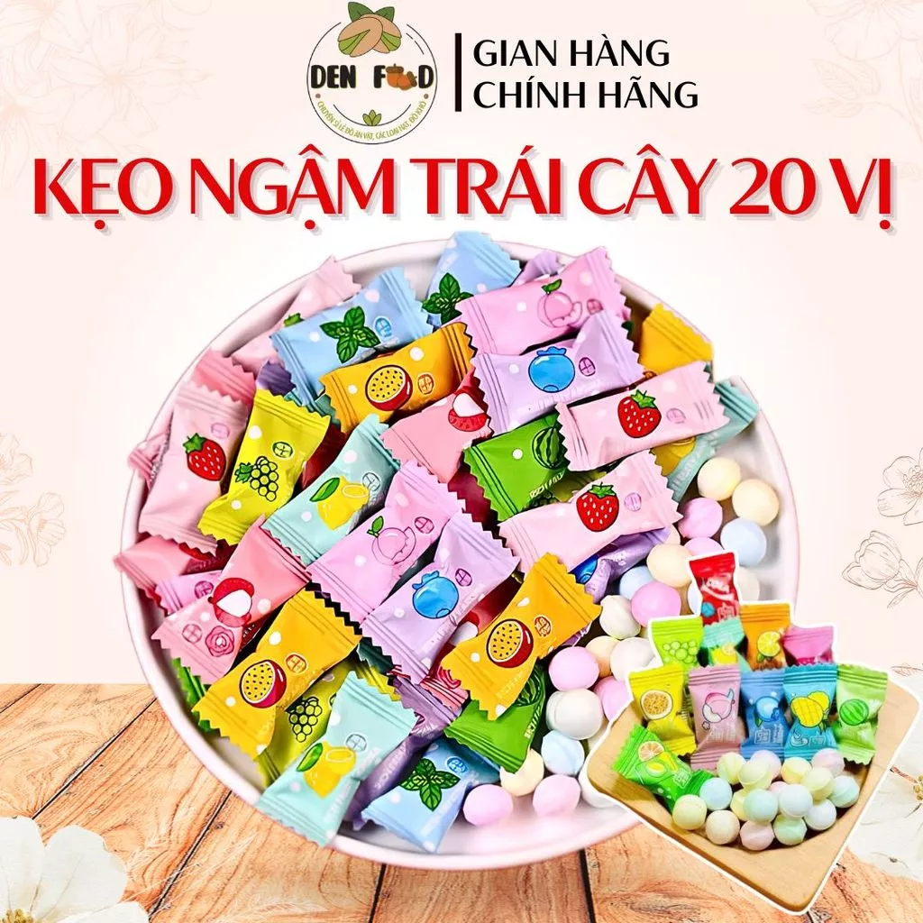 [MIX 20 VỊ] Kẹo Ngậm Trái Cây Mix 20 Vị Full Hương Trái Cây – Không Đường, Bổ Sung Vitamin C - ĂN Vặt Denfood