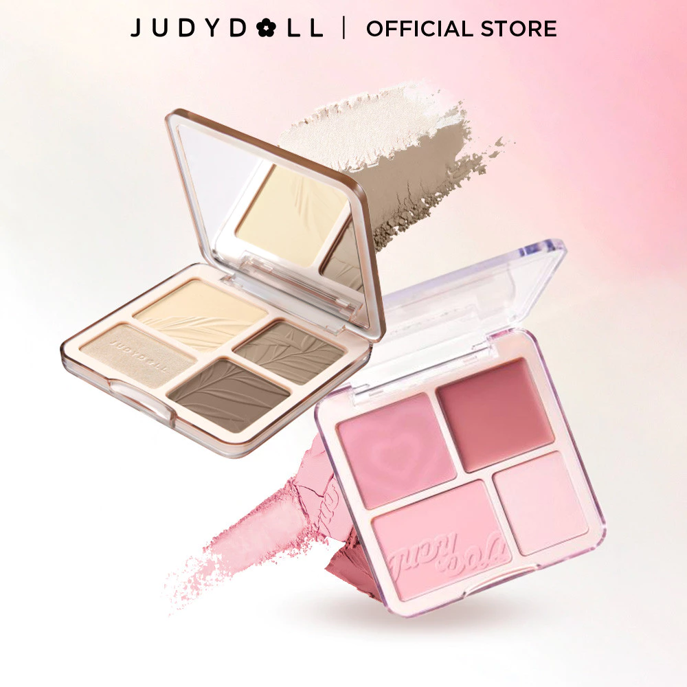 [Combo 2] Bảng Tạo Khối Bắt Sáng Highlight 4 Ô JUDYDOLL & Bảng Má Hồng 4 Ô JUDYDOLL Mỏng Nhẹ Lên Màu Tự Nhiên Mịn Da