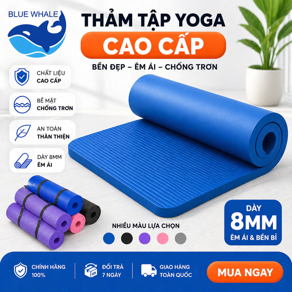 Thảm tập Yoga NBR 2 lớp dày 8mm chống trượt cao cấp kích thước 183cm x 61cm dùng cho Yoga, Gym và Pilates tại nhà