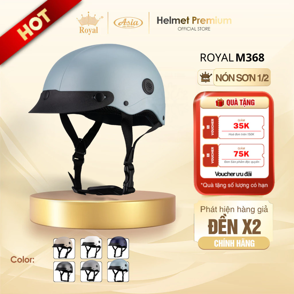 [Độc Quyền] Mũ Bảo Hiểm Nữa đầu Royal M368 - Lỗ Thông Gió, Nón Sơn Nhiều Màu Sắc, Thời Trang Nam Nữ