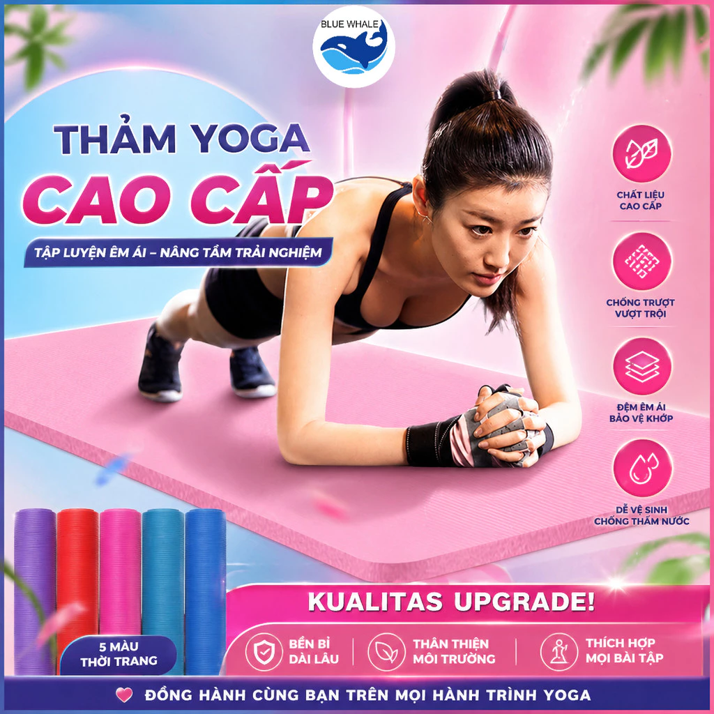 Thảm Yoga NBR 2 Lớp Dày 10mm Chống Trượt Êm Ái 183x61cm Cao Cấp