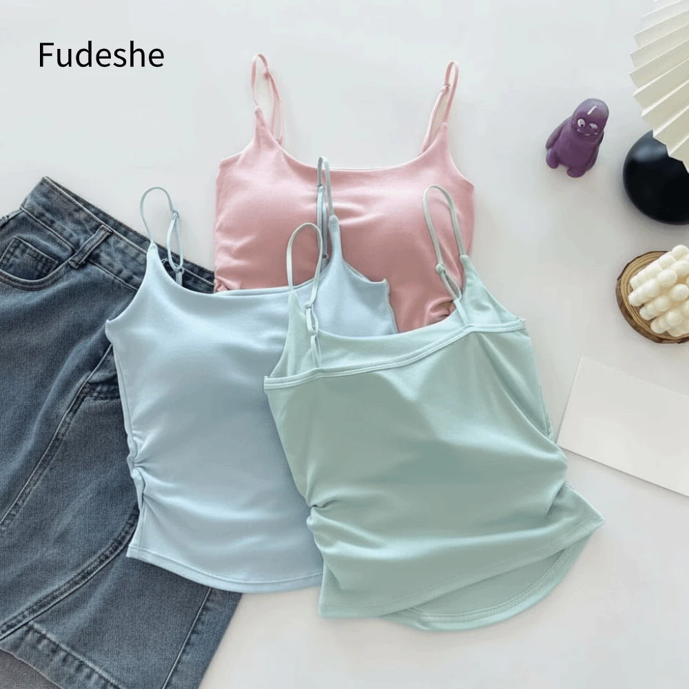 Áo hai dây Fudeshe, áo vest mỏng không tay và corset có đệm cốc dành cho nữ