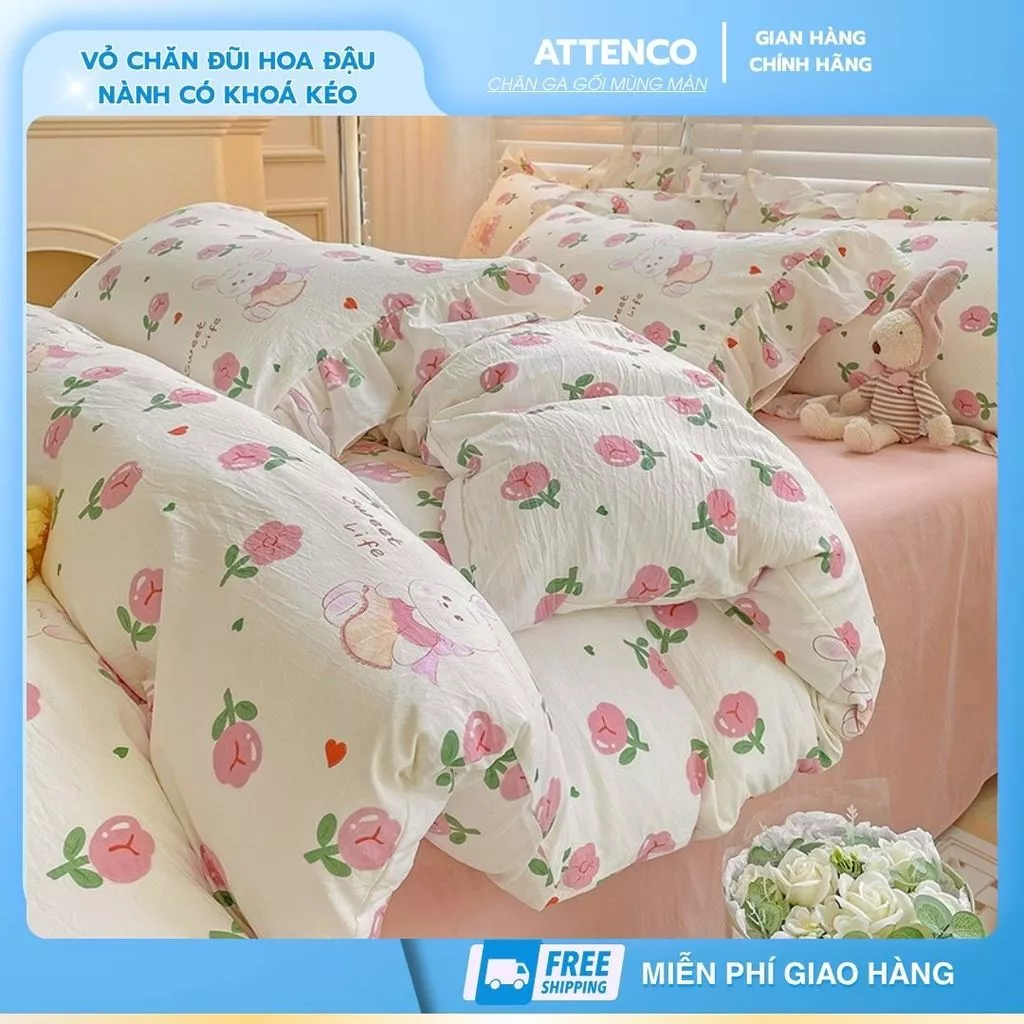 Vỏ Chăn Mền Coton Đũi Hoa Đậu Nành Mát Nhẹ Cao Cấp Mềm Mịn Có Khóa Kéo Cài Ruột Kích Thước 2m2x2m