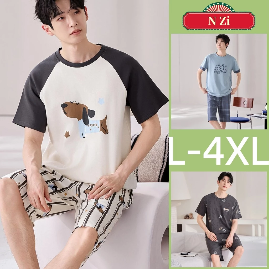 Bộ Đồ Ngủ Nam Cotton Mùa Hè Thoáng Mát Thấm Hôi, Bộ Đồ Ngủ Hoạt Hình Dễ Thương, Kích Thước Đến Cho Nam đồ ngủ bigsize L-4XL