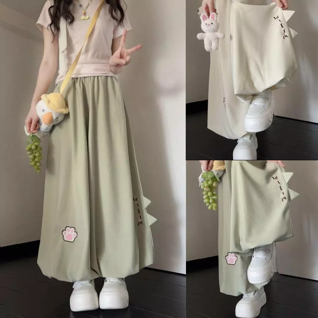 [Siêu Rẻ]Mèo Thêu Hoa Rời Phong Cách Preppy Mềm Mại Dễ Thương Dễ Thương Sinh Viên Quần Thường Ngày