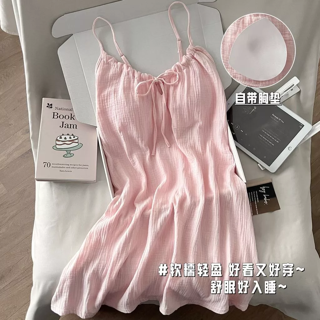 Váy ngủ mùa hè nữ có đệm ngực, đồ ngủ ngọt ngào và dễ thương cho nữ, váy ngủ hai dây mùa hè dài vừa phải - Hàng Order
