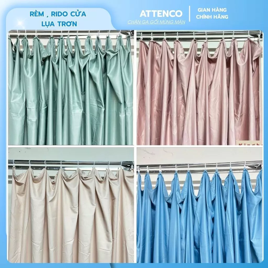 Rido rèm cửa lụa trơn,rèm che nắng cản bụi ngăn phòng decor nhà cửa nhiều màu tiện dụng sang trọng(có dây và móc đi kèm)