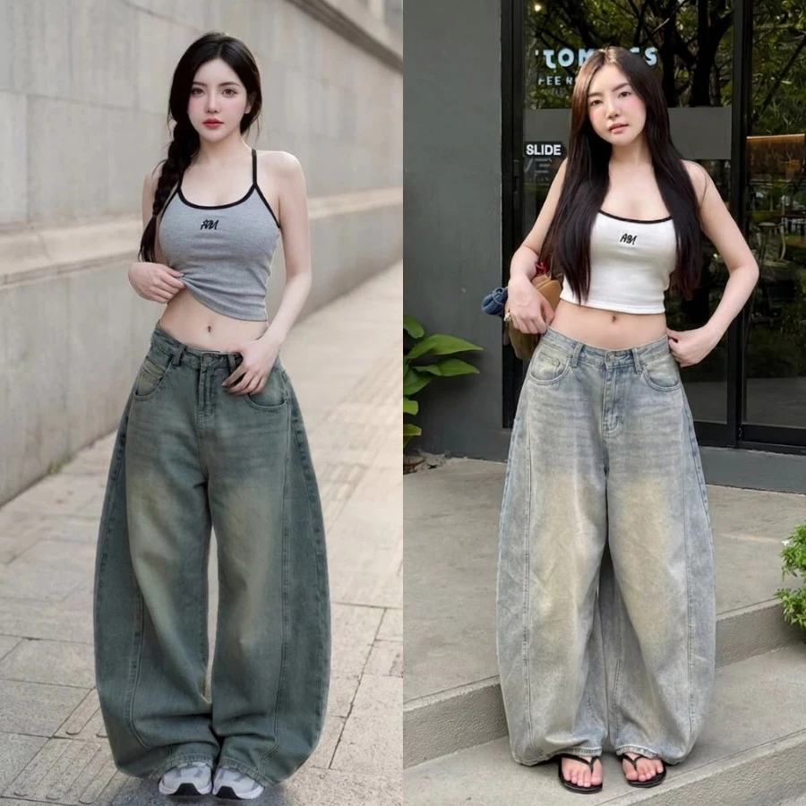[DEAL MỚI]Quần Jeans Ống Cong Form Rộng Thụng NAGUU Màu Wash, Quần Bò Ống Cong Phong Cách Y2K