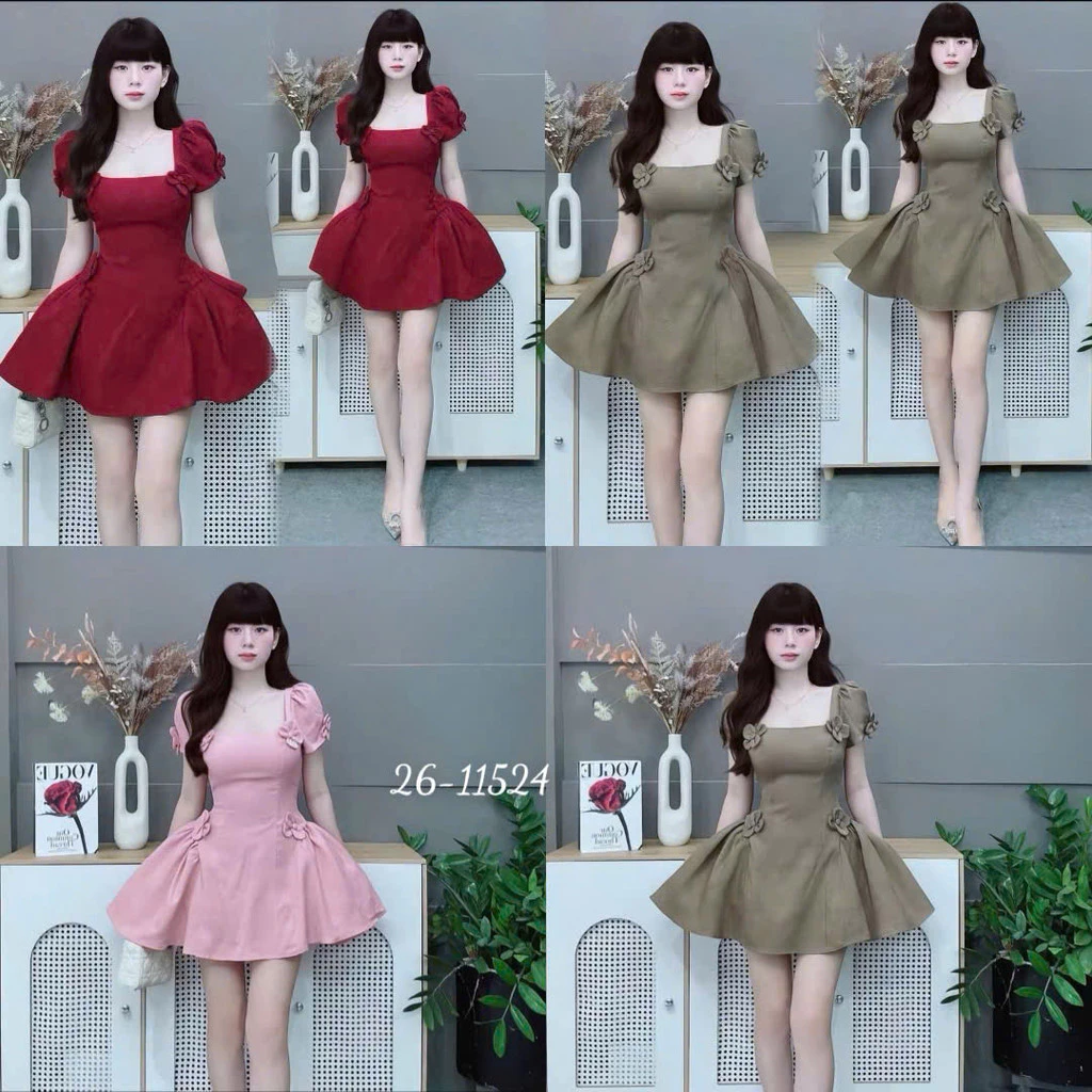 (CÓ BIGSIZE) ĐẦM NỮ NGẮN DÁNG XÒE THIẾT KẾ 6 HOA CHẤT VẢI XƯỢC HÀN RUBY DẬP HOA NỔI PHONG CÁCH  LANO STORE
