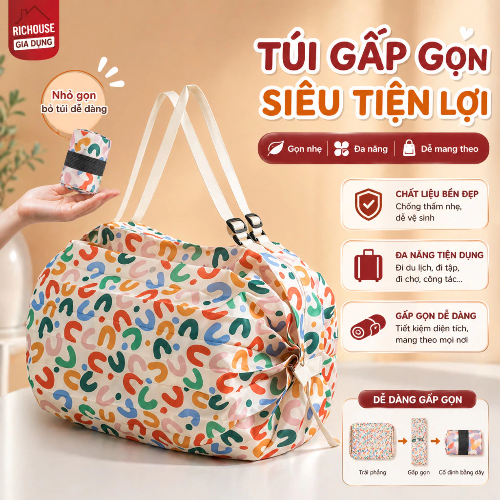 Túi Du Lịch Gấp Gọn  Vải Oxford Chống Nước TORO Túi Xách Đi Chợ, Picnic, Dã Ngoại, Gọn Nhẹ Tiện Mang