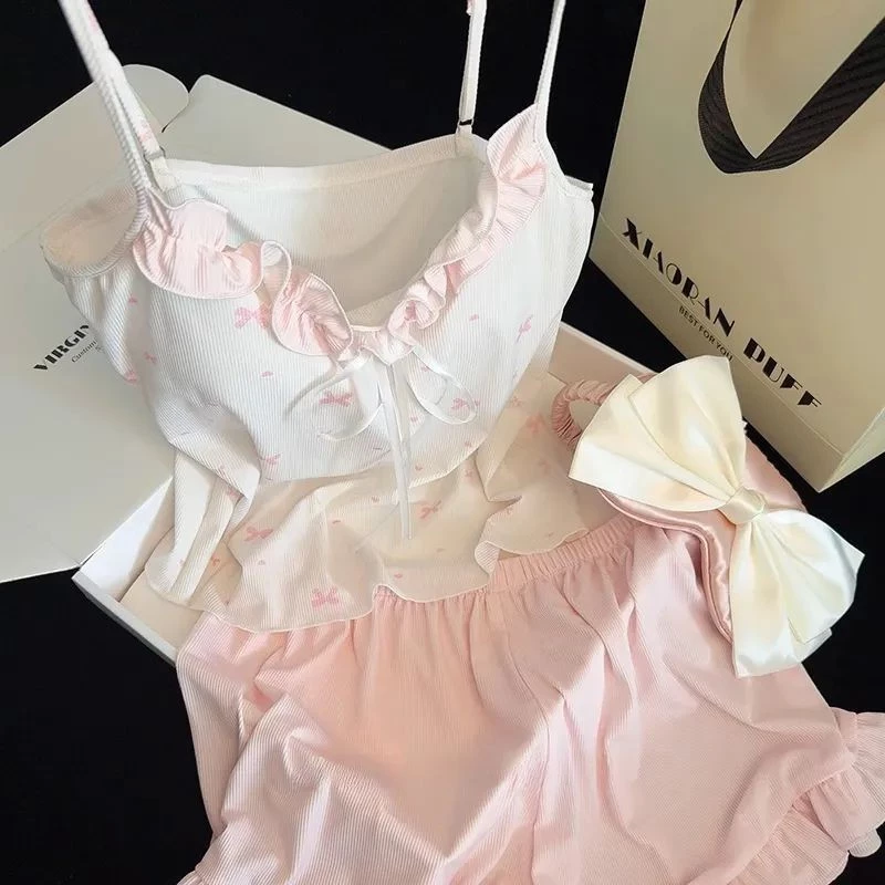 [Pre-Order]-KHÔNG CÓ NƠ Bộ đồ ngủ nữ chất liệu lụa băng cỡ lớn, màu hồng với miếng đệm ngực thoải mái
