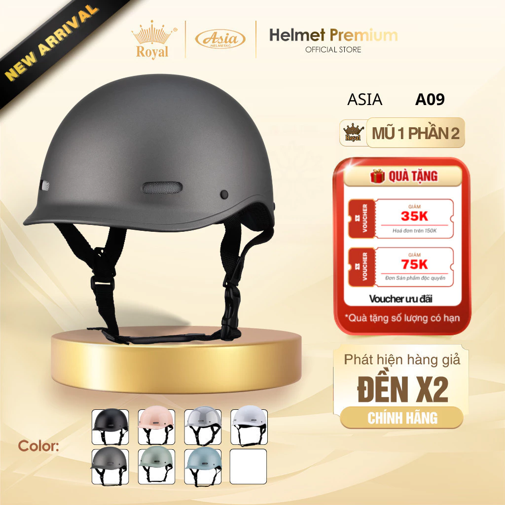 Mũ Bảo Hiểm Nữa Đầu Asia A09 Thời Trang, Nón Bảo Hiểm Cá Heo Cho Nam Và Nữ Bán Chạy Chính Hãng