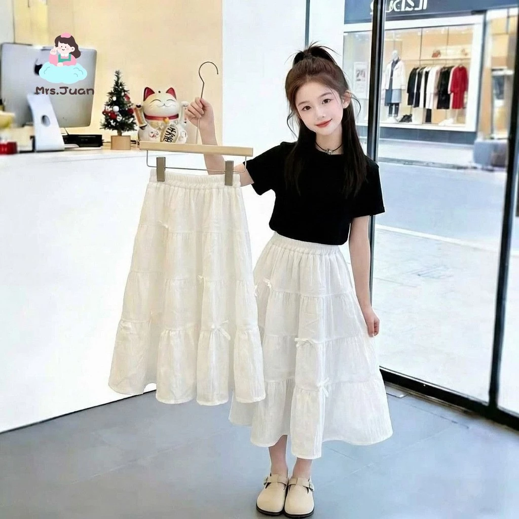 Chân váy bé gái dáng dài tầng bồng màu trắng phong cách công chúa - váy mùa hè nhẹ nhàng thời trang