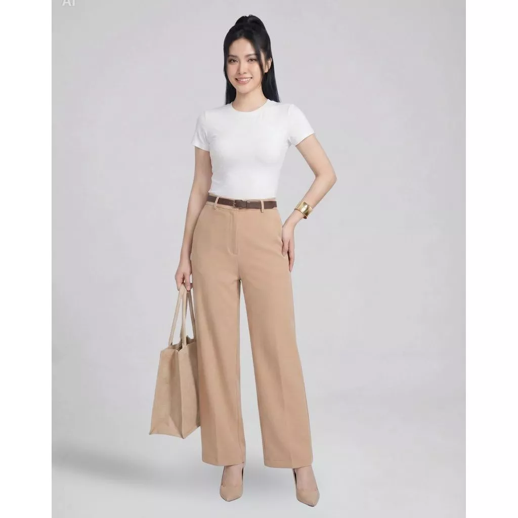 Quần Ống Suông Nữ Cạp Cao Ánh Kim