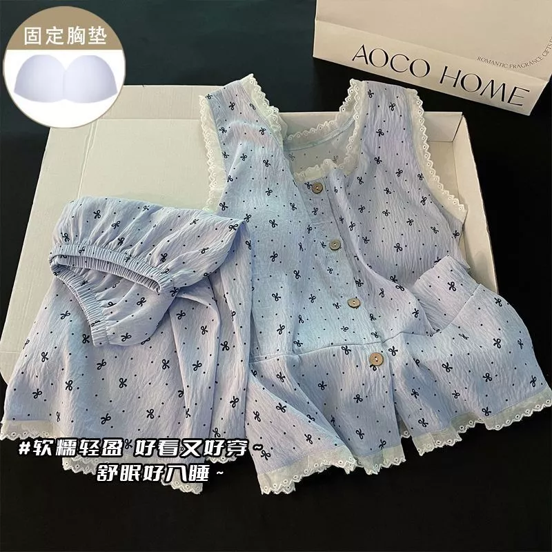 [Pre-Order]-Bộ đồ ngủ camisole mùa hè mới, dễ thương, gợi cảm, có đệm ngực dành cho nữ năm 2026