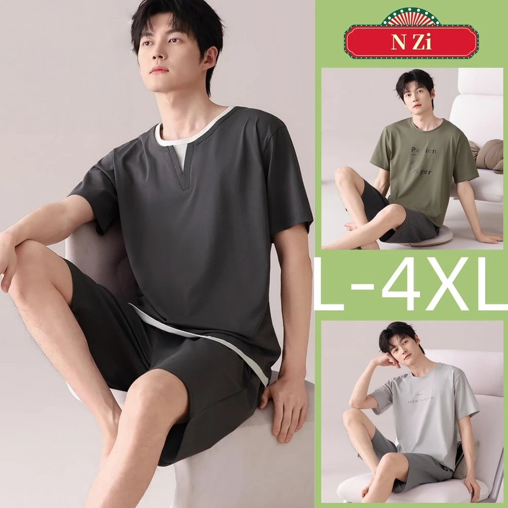 Plus Kích Thước Bộ Đồ Ngủ Nam Cotton Bộ Đồ Ngủ Mùa Hè Tay Ngắn Đồ Ngủ Người Đàn Ông Phiên Bản Hàn Quốc Trơn Mặc Nhà L-4XL