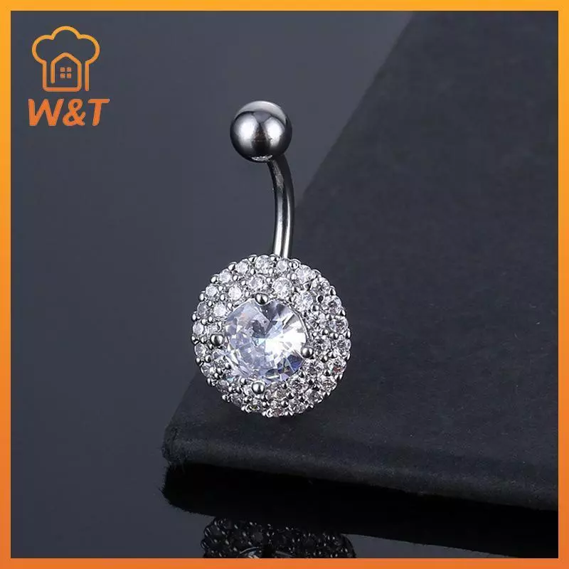 [W & T] Nhẫn Nút Bụng Nhăn Dainsty Thép Không Gỉ Rốn Xuyên Zircon Hoa Rốn Xuyên Nhẫn Rốn Trang Sức Cơ Thể Gợi Cảm Mới