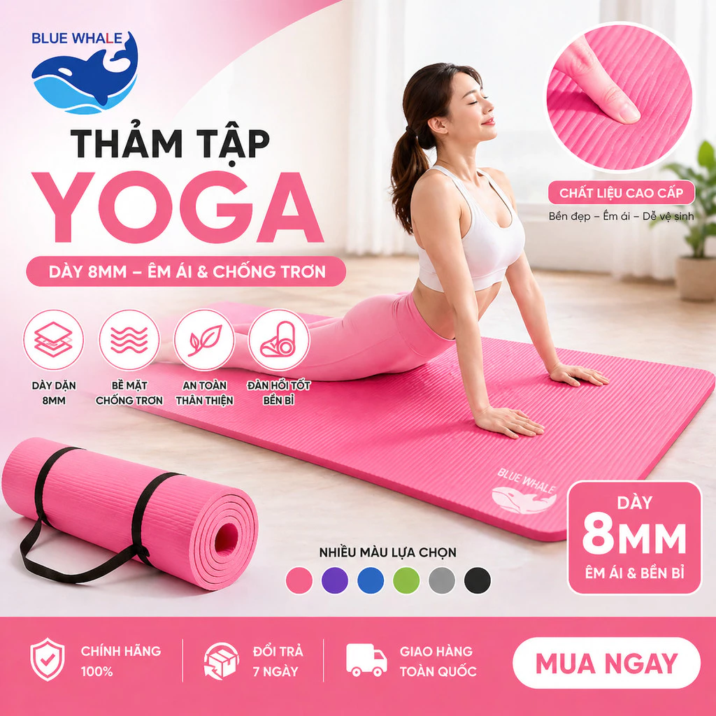 Thảm tập Yoga – Gym – Pilates NBR cao cấp 2 lớp đàn hồi tốt chống trơn trượt dùng tập luyện tại nhà