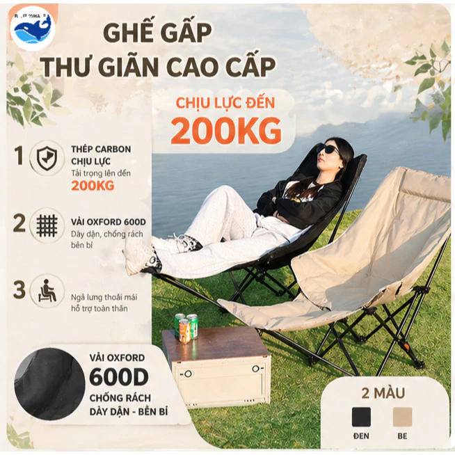 Ghế Gấp Gọn Ngả Lưng Thư Giãn Chất Liệu Cotton Dày Dặn Dùng Camping Dã Ngoại
