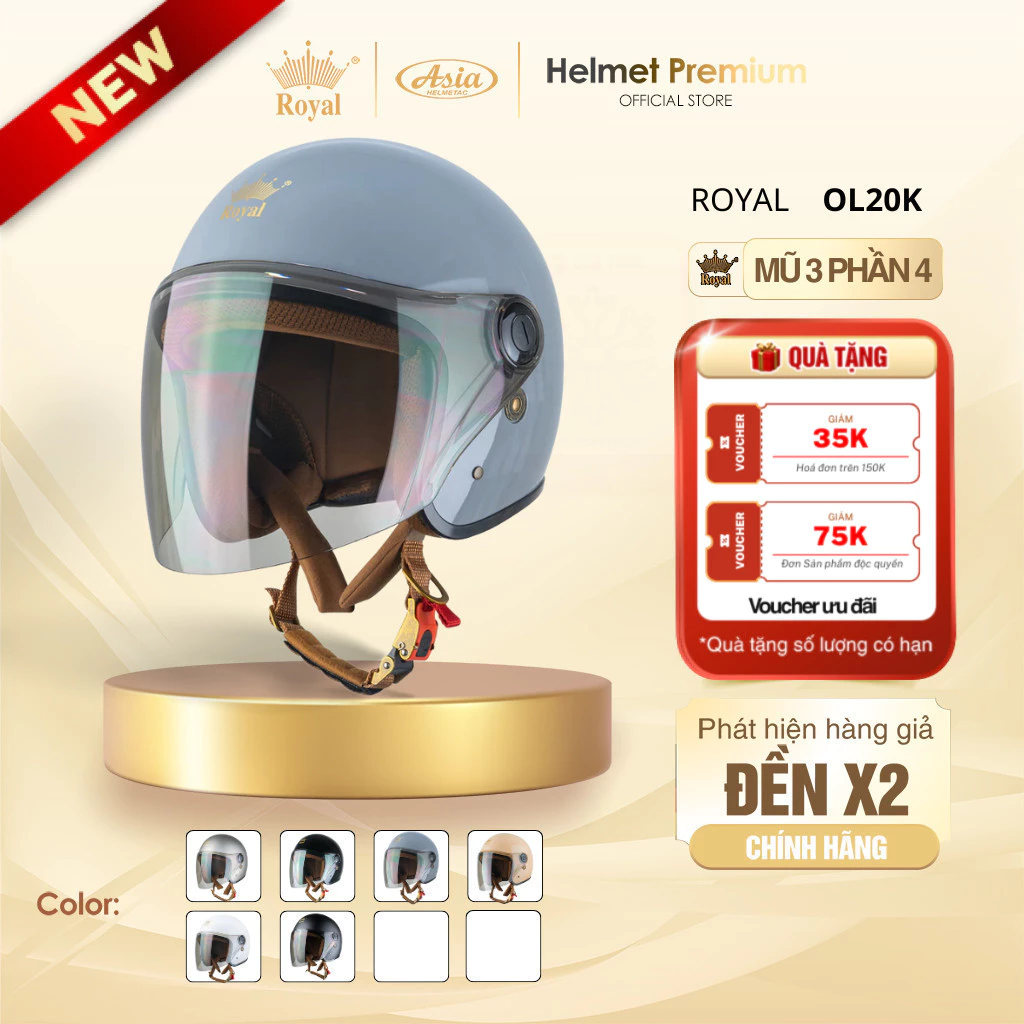 [ĐỘC QUYỀN] Mũ Bảo Hiểm 3/4 Royal OL20 Kính Trà Chính Hãng Cho Nam Nữ Bán Chạy, Nón Thời Trang