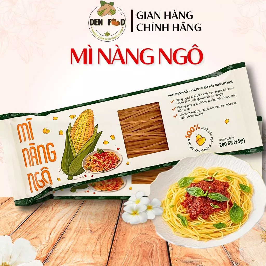 Mì Nàng Ngô Bịch 200g, Mì Hữu Cơ– Sợi Mì Từ Ngô Tự Nhiên, Dẻo Dai – Đồ Ăn Vặt Denfood