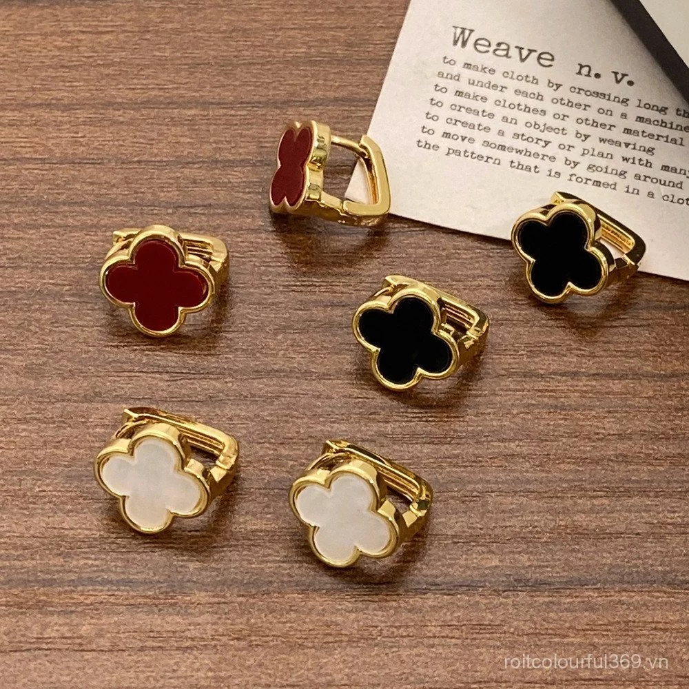Bông Tai All-Feel Thời Trang Đi Lại Cao Cấp Màu Đen Với Bông Tai Hoa Nhỏ May Mắn Sang Trọng Phong Cách Tai Đơn Giản Khóa Tinh Tế Burst M6TG
