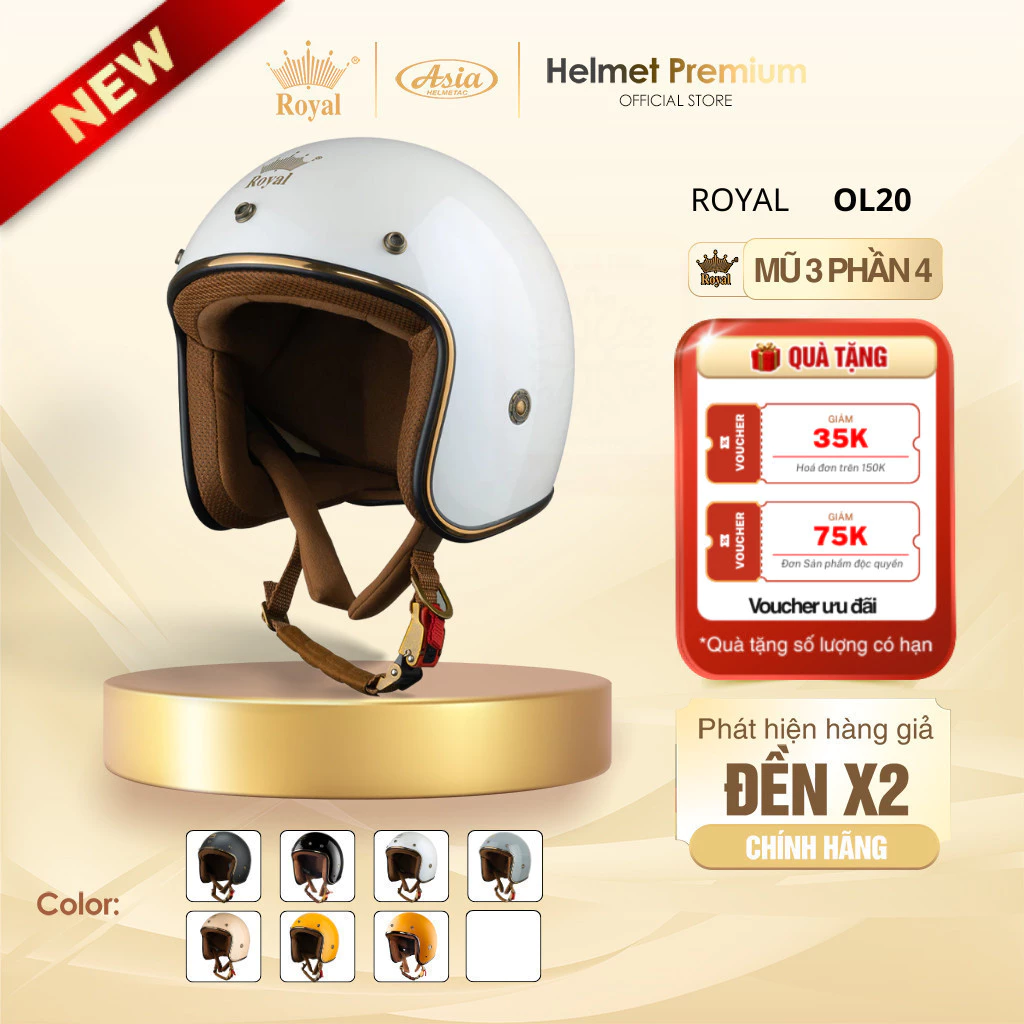 [ĐỘC QUYỀN] Mũ Bảo Hiểm 3/4 Royal OL20 Không Kính Độc Quyền Chính Hãng Cho Nam Nữ Bán Chạy, An Toàn