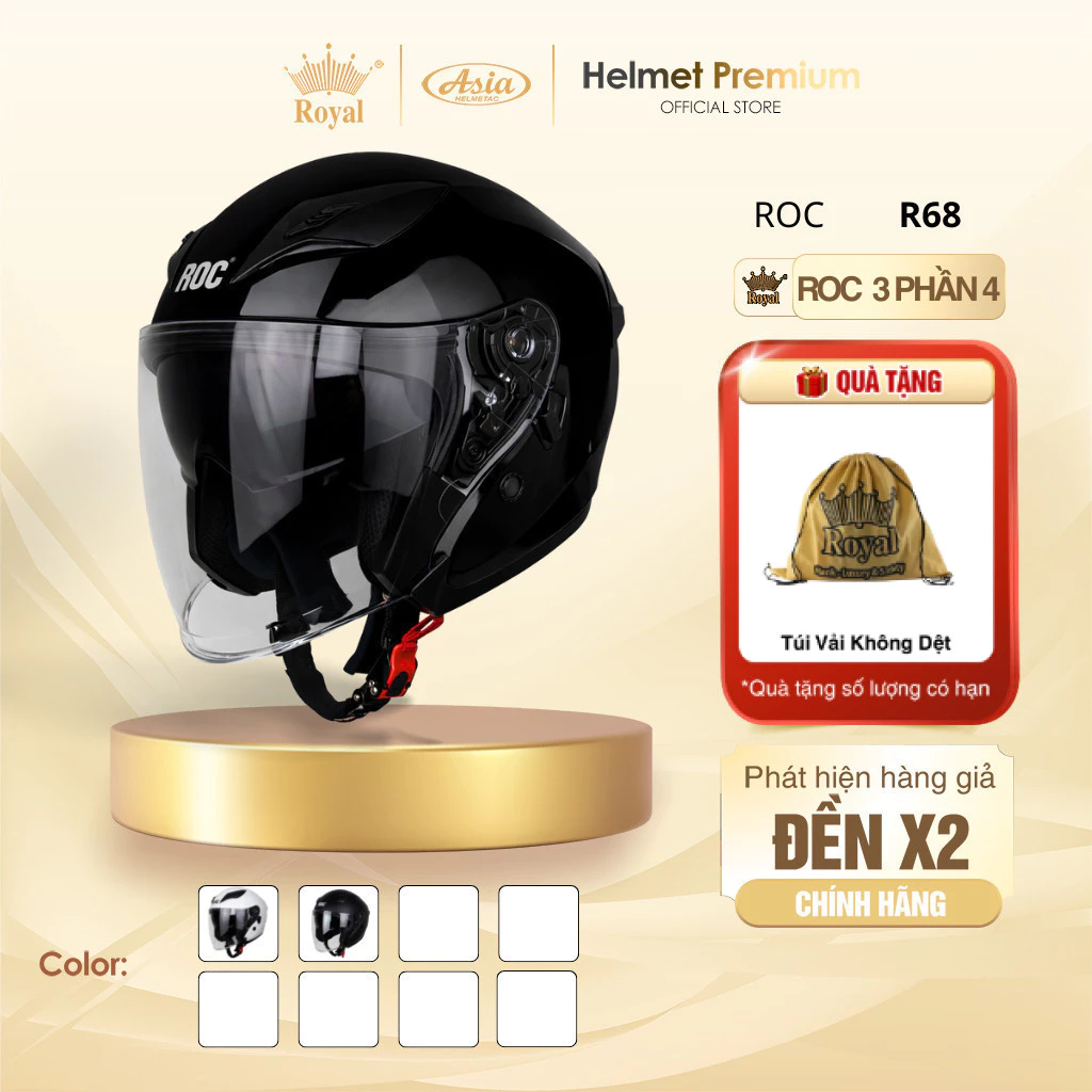 Mũ Bảo Hiểm 3/4 ROC R68 Chính Hãng Đi Phượt Nam Nữ Cao Cấp, Bảo Hành Chính Hãng 12 Tháng
