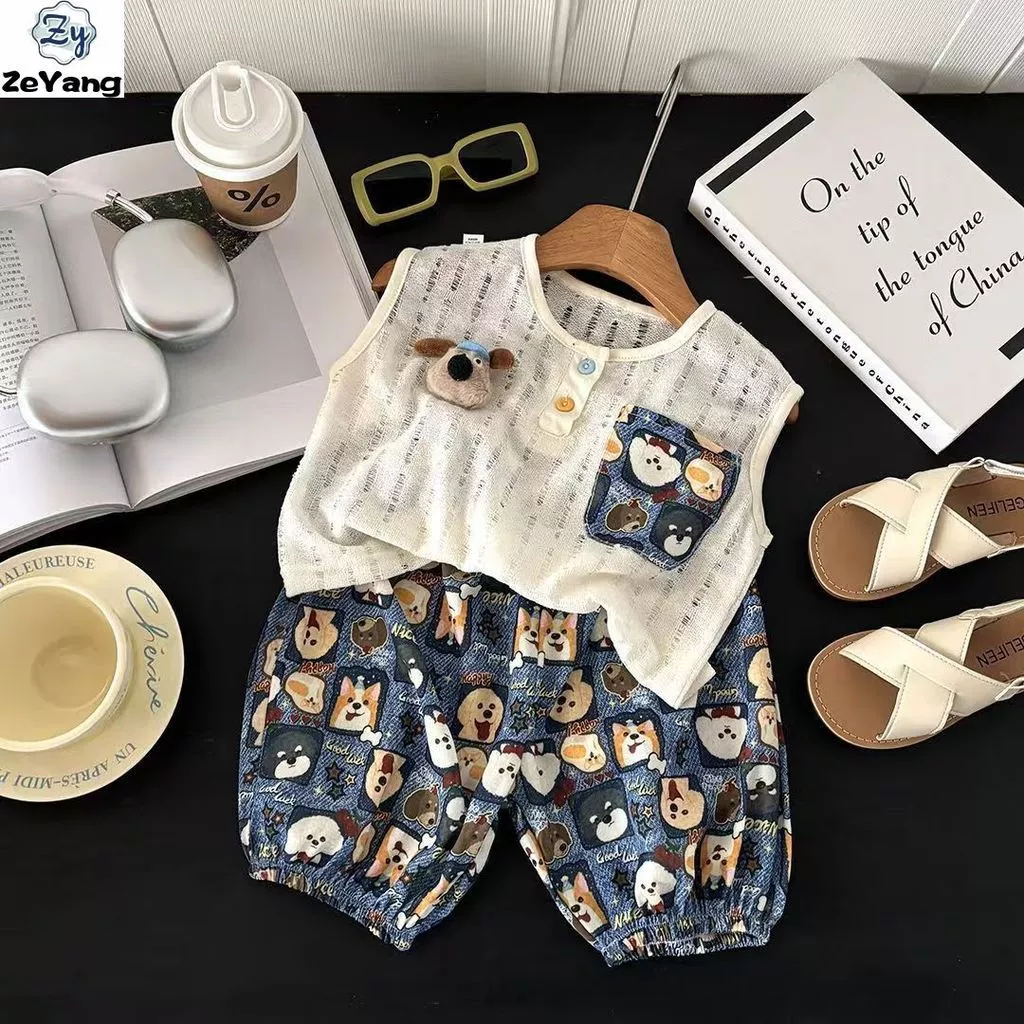 [ZY] 70-140 Hàng có sẵn Bộ áo Vest thông thường cho trẻ em Quần chống muỗi rỗng hoạt hình cho bé Bộ đồ không tay thời trang Quần áo trẻ em Vận chuyển nhanh