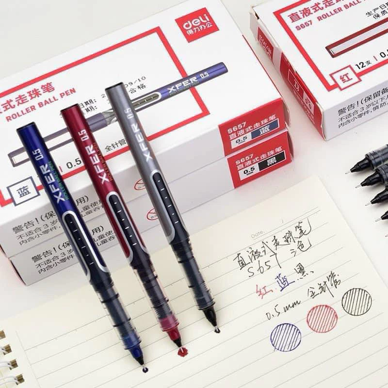 Hộp 12 Bút Kim Mực Gel Deli  - Bút Nước Chính Hãng Viết Mượt Không Tắc Mực Không Nhòe